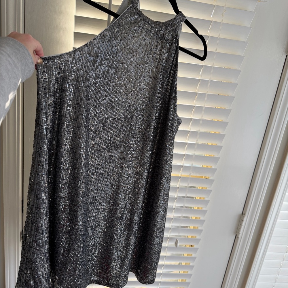 LOFT Shimmering Silver Backless Dress - Picture 3 of 6